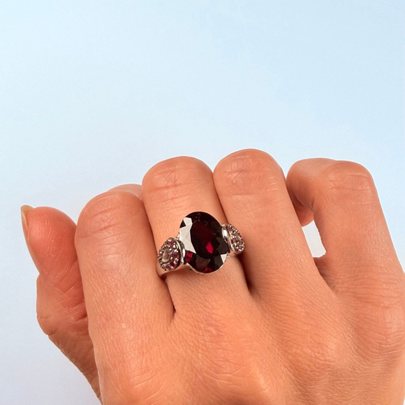 Estate 14K White Gold 7.5 CT Rhodolite Garnet & Ruby Custom Vintage Ring - Picture 8 of 12